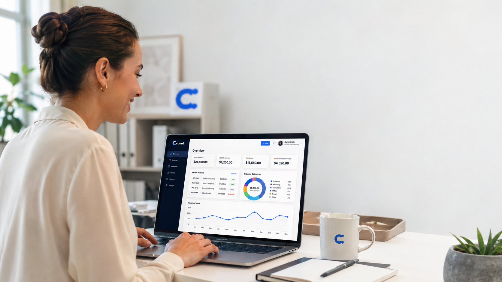 Business user working in Ccount bookkeeping software